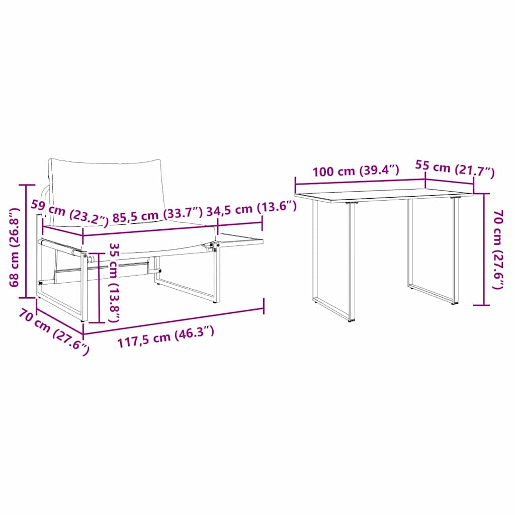 vidaXL Σέτ φαγητού για κήπο 2 pcs Taupe Ατσάλι