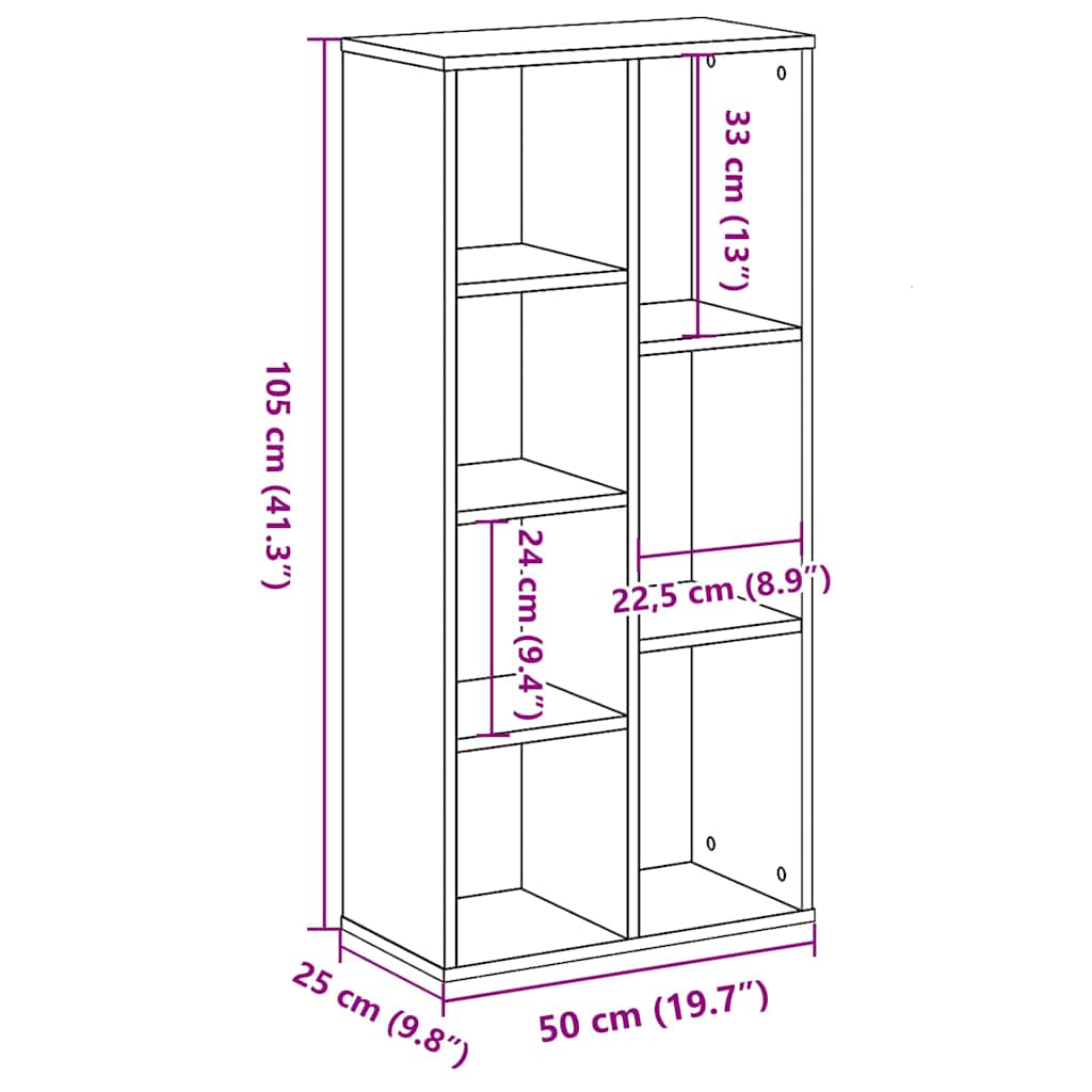 vidaXL Βιβλιοθήκη Μαύρη δρυς 50 x 25 x 105 εκ. Επεξεργασμένο ξύλο