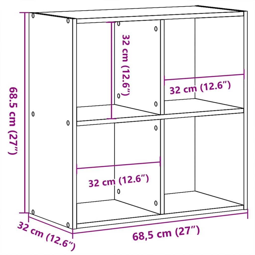 vidaXL Βιβλιοθήκη Μαύρη δρυς 68,5 x 32 x 68,5 εκ Επεξεργασμένο ξύλο