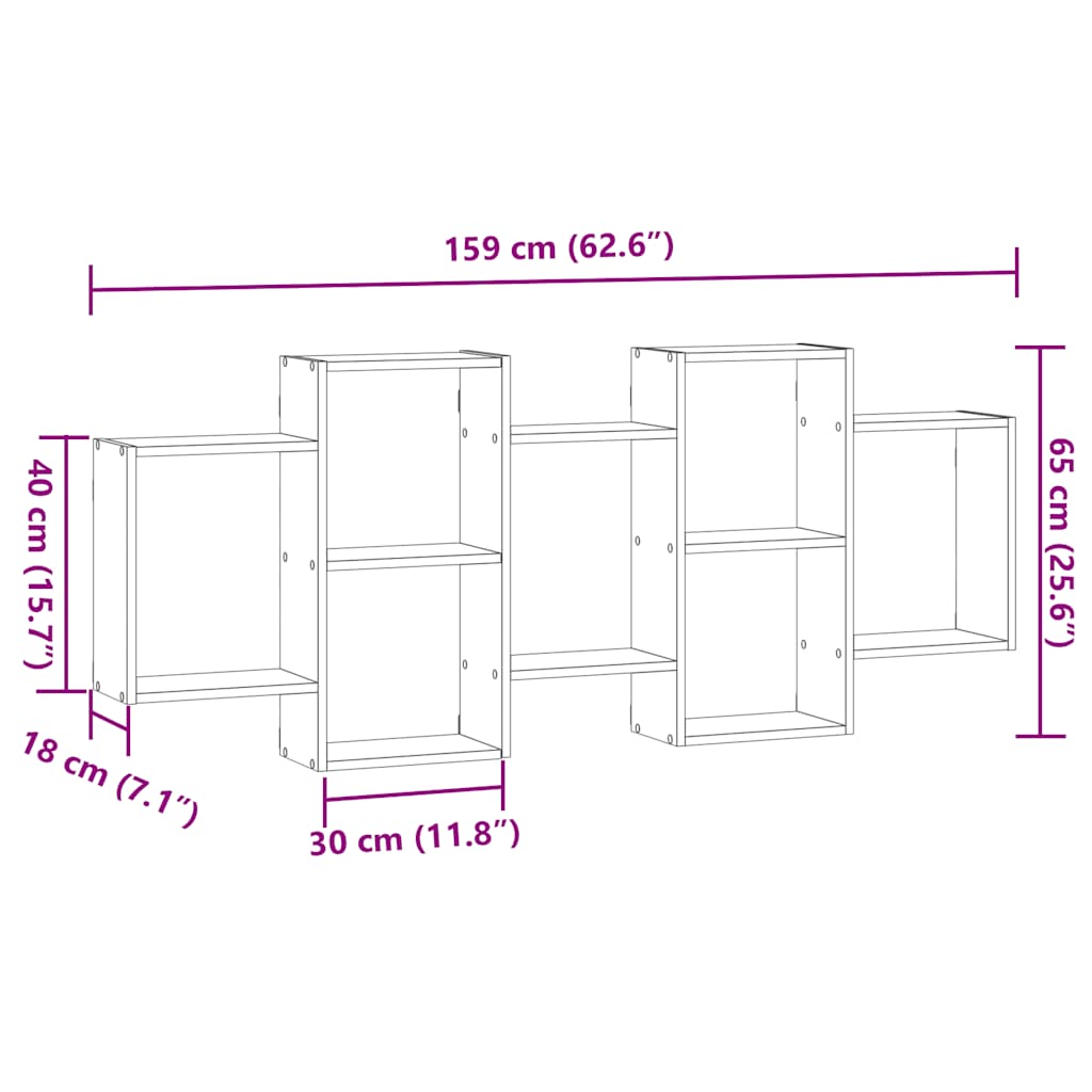 vidaXL Ράφι Τοίχου Μαύρη Δρυς 159 x 18 x 65 εκ. από Τεχνητό Ξύλο