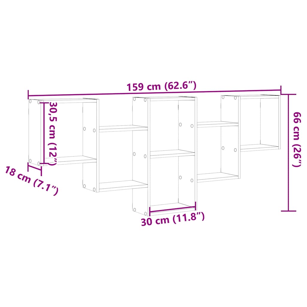 vidaXL Ράφι Τοίχου Μαύρη Δρυς 159 x 18 x 66 εκ. από Τεχνητό Ξύλο