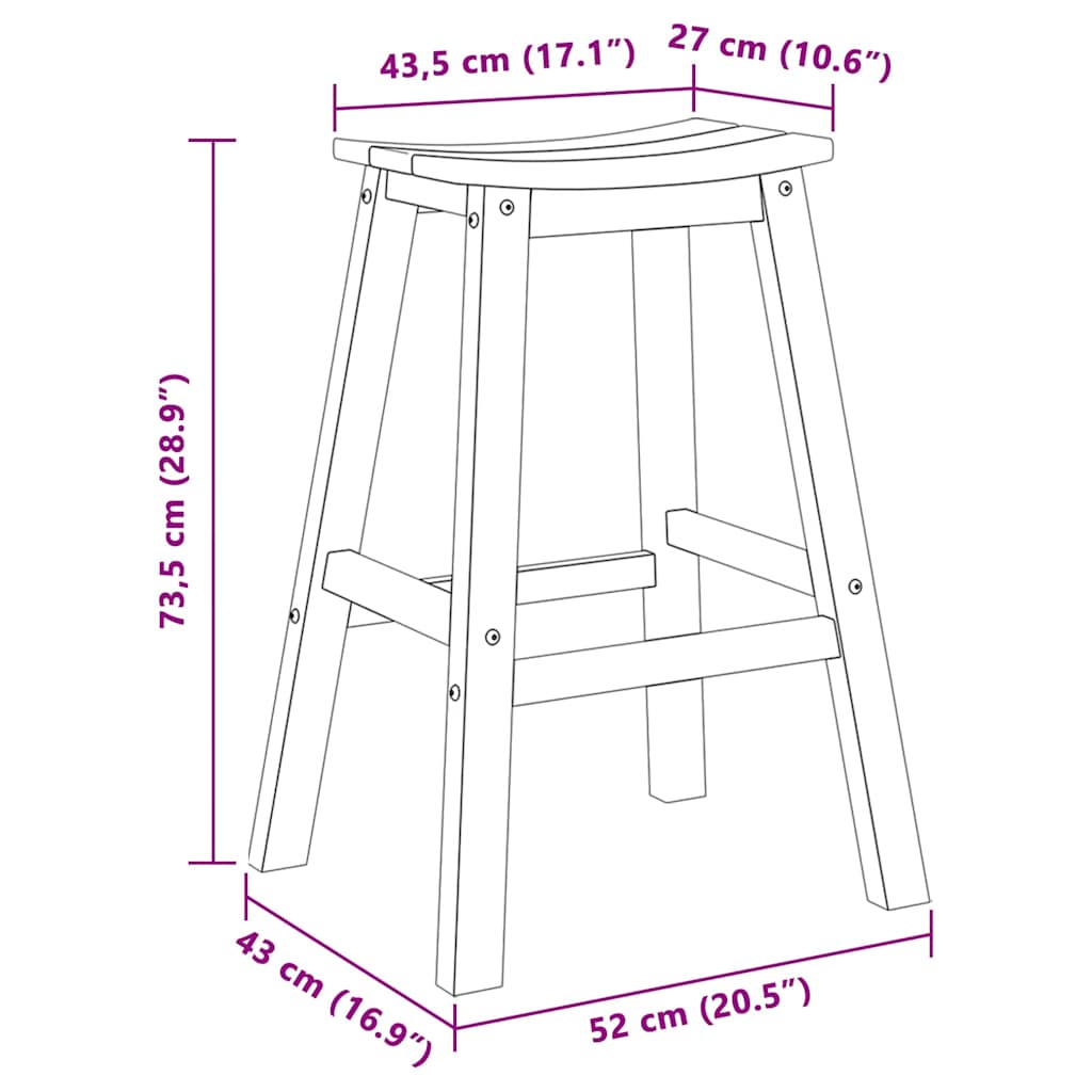 vidaXL Μπαρ σκαμπό 2 pcs Μαύρο 52 x 43 x 73,5 εκ HDPE
