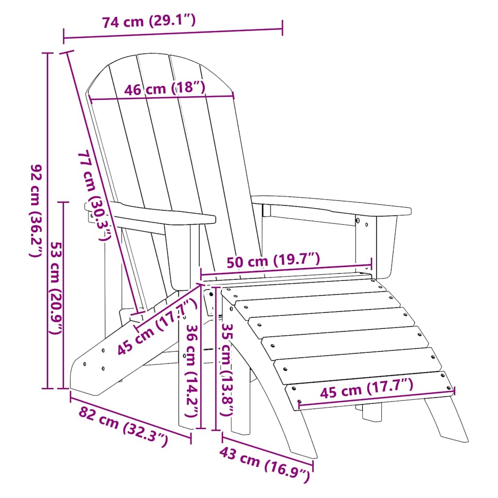 vidaXL Καρέκλα Adirondack Ανοιχτό γκρι 82 x 74 x 92 εκ. HDPE