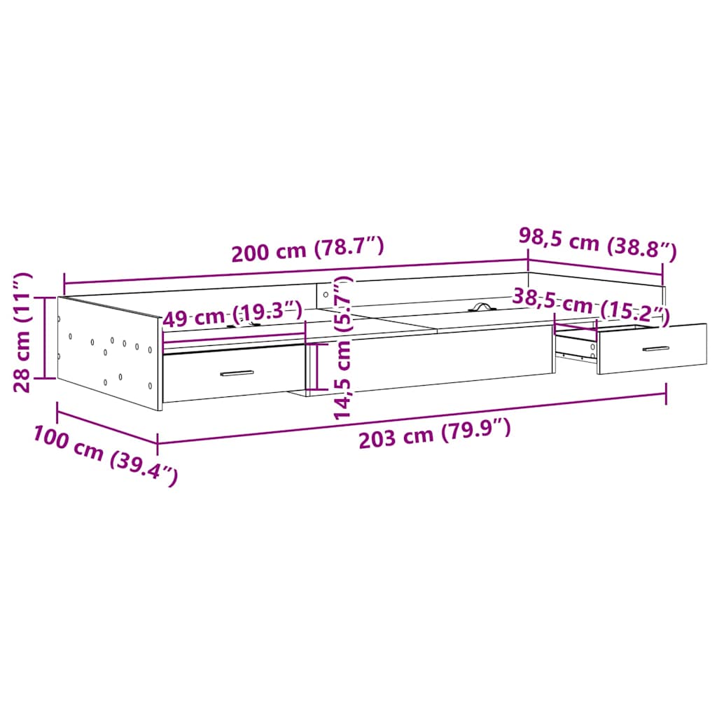 vidaXL Σκελετός Κρεβατιού Μαύρη Οξυά 98.5 x 200 εκ Επεξεργασμένο ξύλο