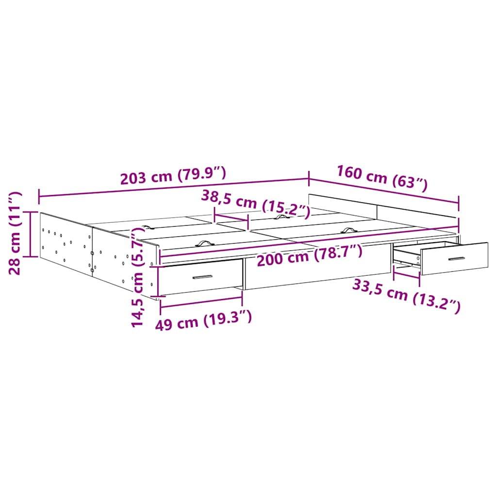 vidaXL Κρεβάτι με αποθηκευτικό χώρο Sonoma Δρυς 160 x 200 cm