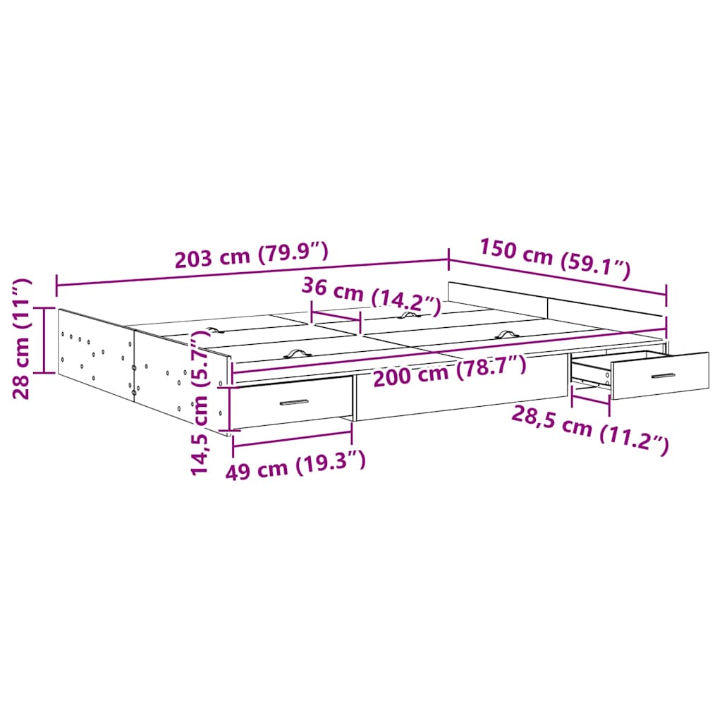 vidaXL Κρεβάτι με αποθηκευτικό χώρο Sonoma Δρυς 150 x 200 cm