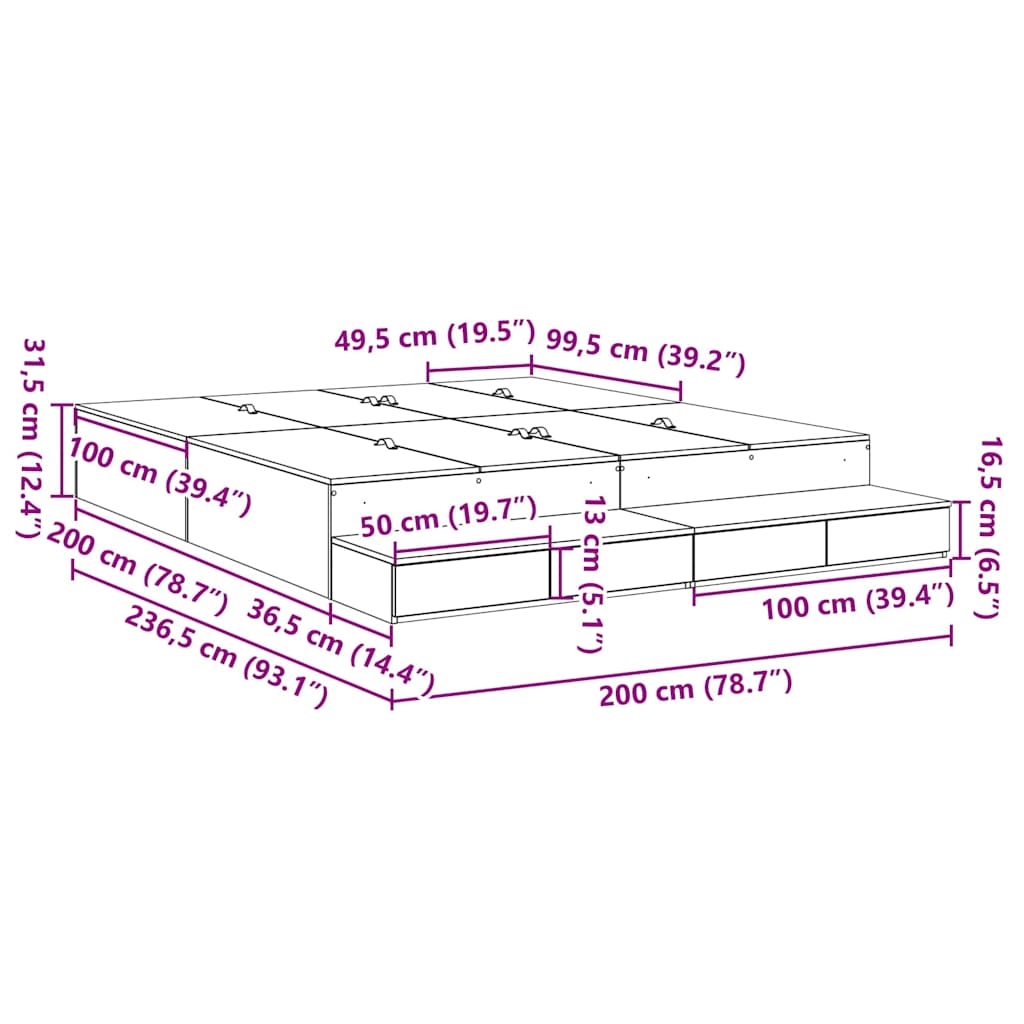 vidaXL Κρεβάτι με αποθηκευτικό χώρο Λευκό 200 cm Επεξεργασμένο ξύλο