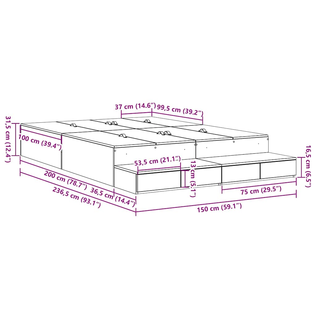 vidaXL Κρεβάτι αποθήκης από Σοκολάτα 150x200 εκ