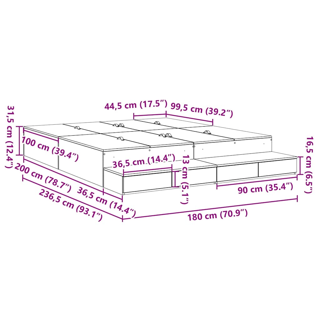 vidaXL Κρεβάτι με αποθηκευτικό χώρο Λευκό 180 cm Επεξεργασμένο ξύλο