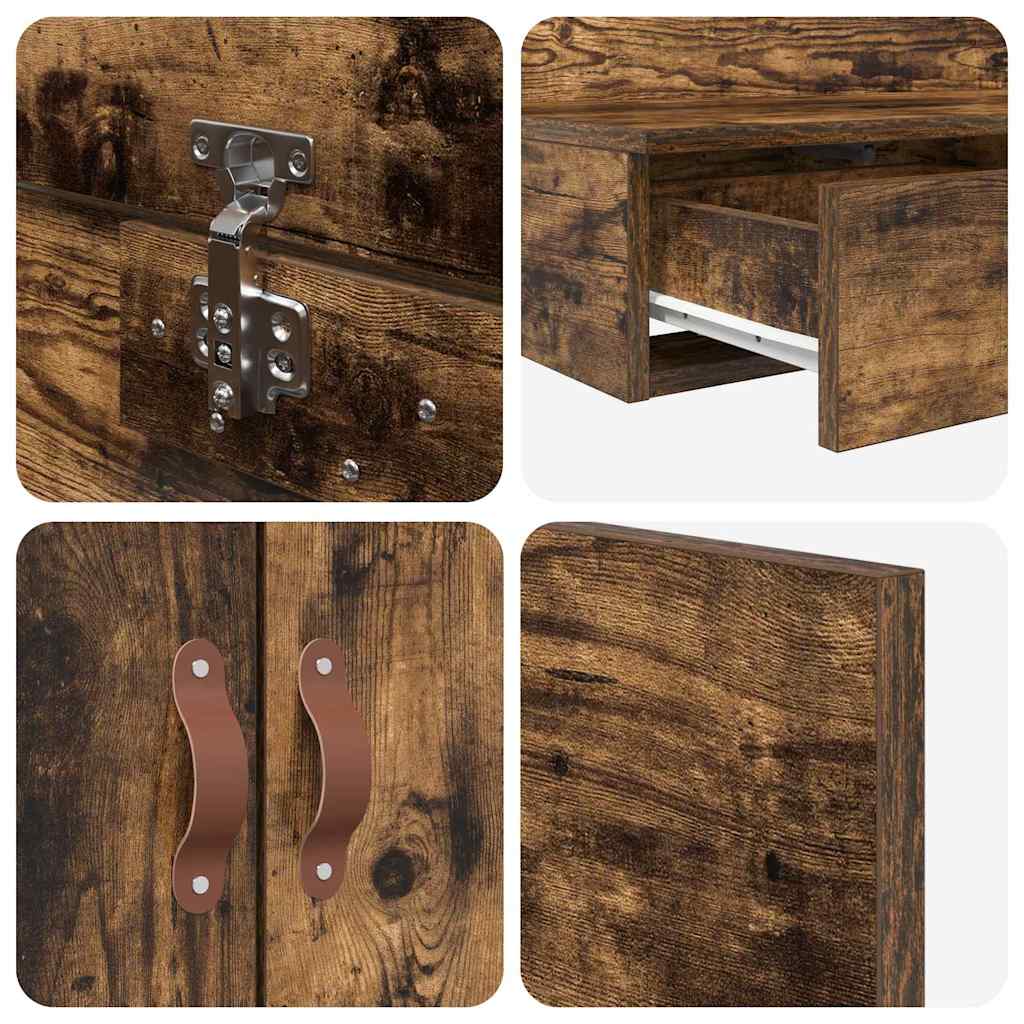 vidaXL Κρεβάτι με αποθηκευτικό χώρο Καπνιστό Δρύς 226.5 x 75 x 31.5 εκ