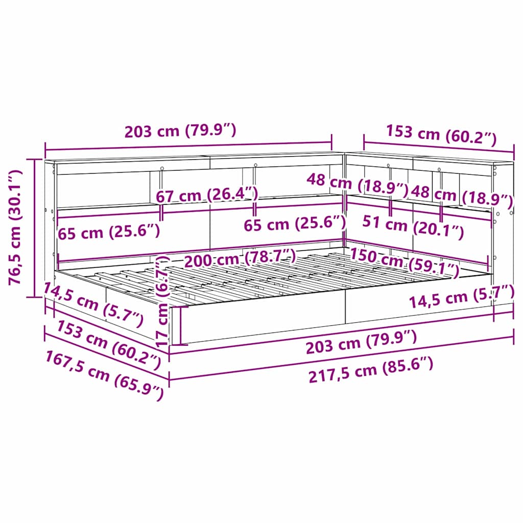 vidaXL Κρεβάτι Βιβλιοθήκης Λευκό 150 x 200 cm Επεξεργασμένο ξύλο