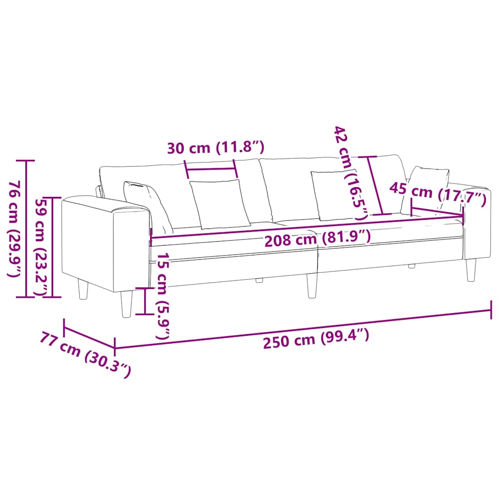 vidaXL Υφασμάτινος καναπές με μαξιλάρι Μαύρο 208 εκ. ύφασμα