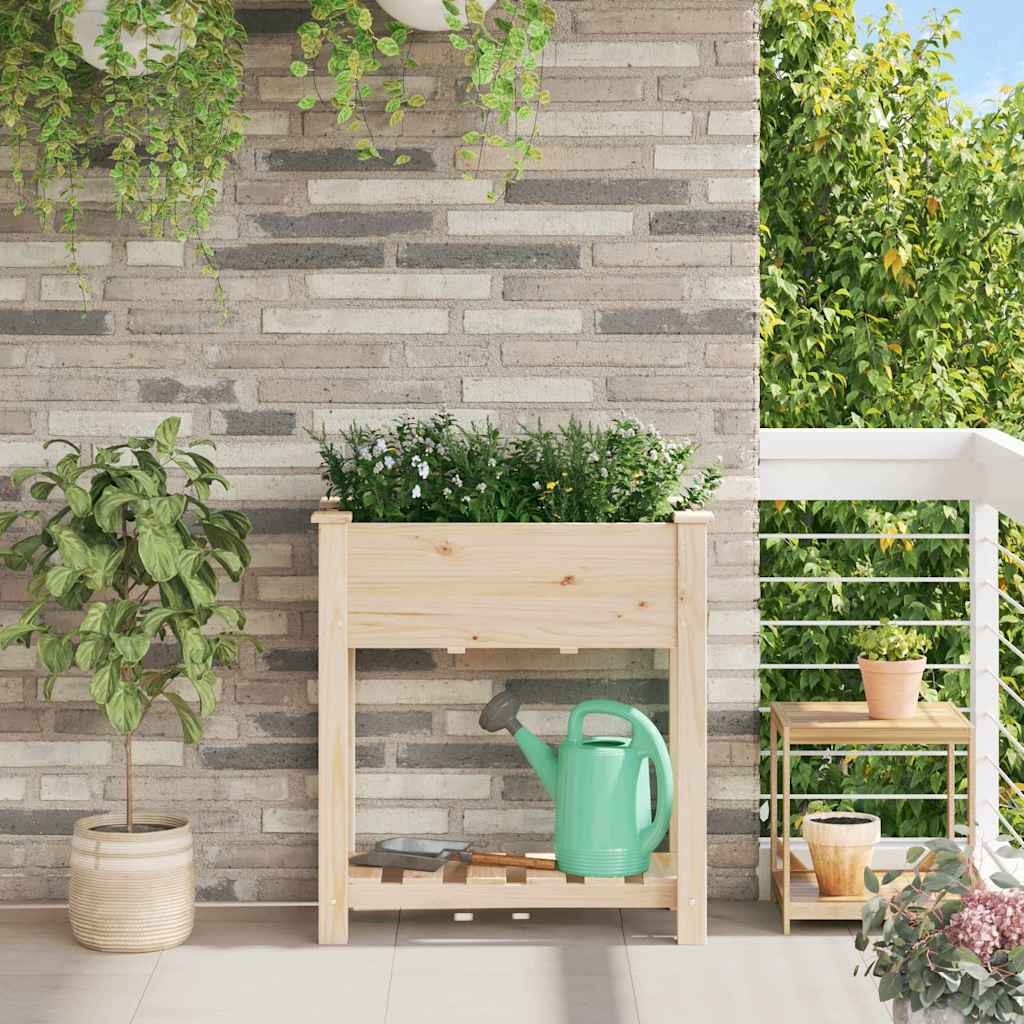 vidaXL Γλάστρα Κήπου με ράφι Μπεζ 71 x 37 x 76.5 εκ Στερεό ξύλο έλατου