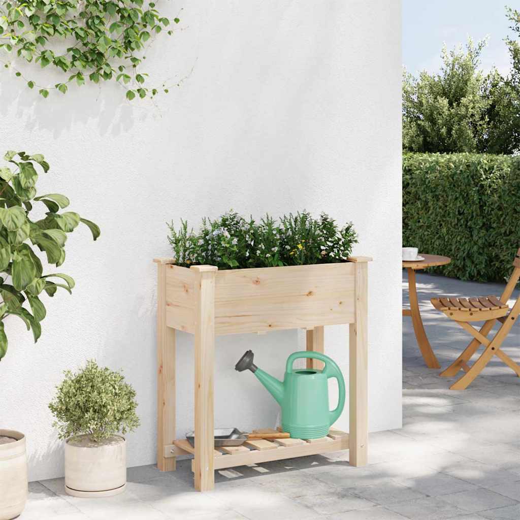 vidaXL Γλάστρα Κήπου με ράφι Μπεζ 71 x 37 x 76.5 εκ Στερεό ξύλο έλατου