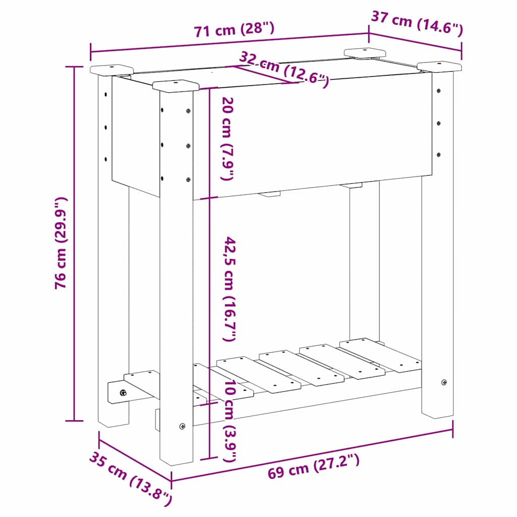 vidaXL Γλάστρα Κήπου με ράφι Μπεζ 71 x 37 x 76.5 εκ Στερεό ξύλο έλατου