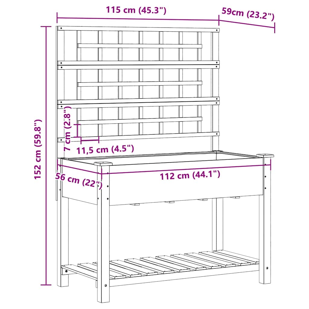 vidaXL Γλάστρα Κήπου Μπεζ 115 x 60.5 x 153 εκ. Στερεό ξύλο έλατου