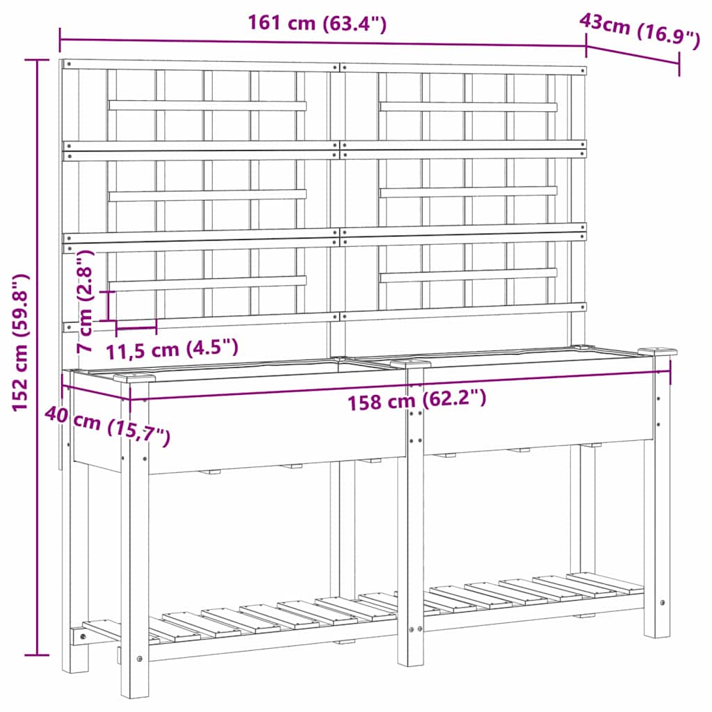 vidaXL Γλάστρα Κήπου Μπεζ 161 x 46 x 152.5 εκ. Στερεό ξύλο έλατου
