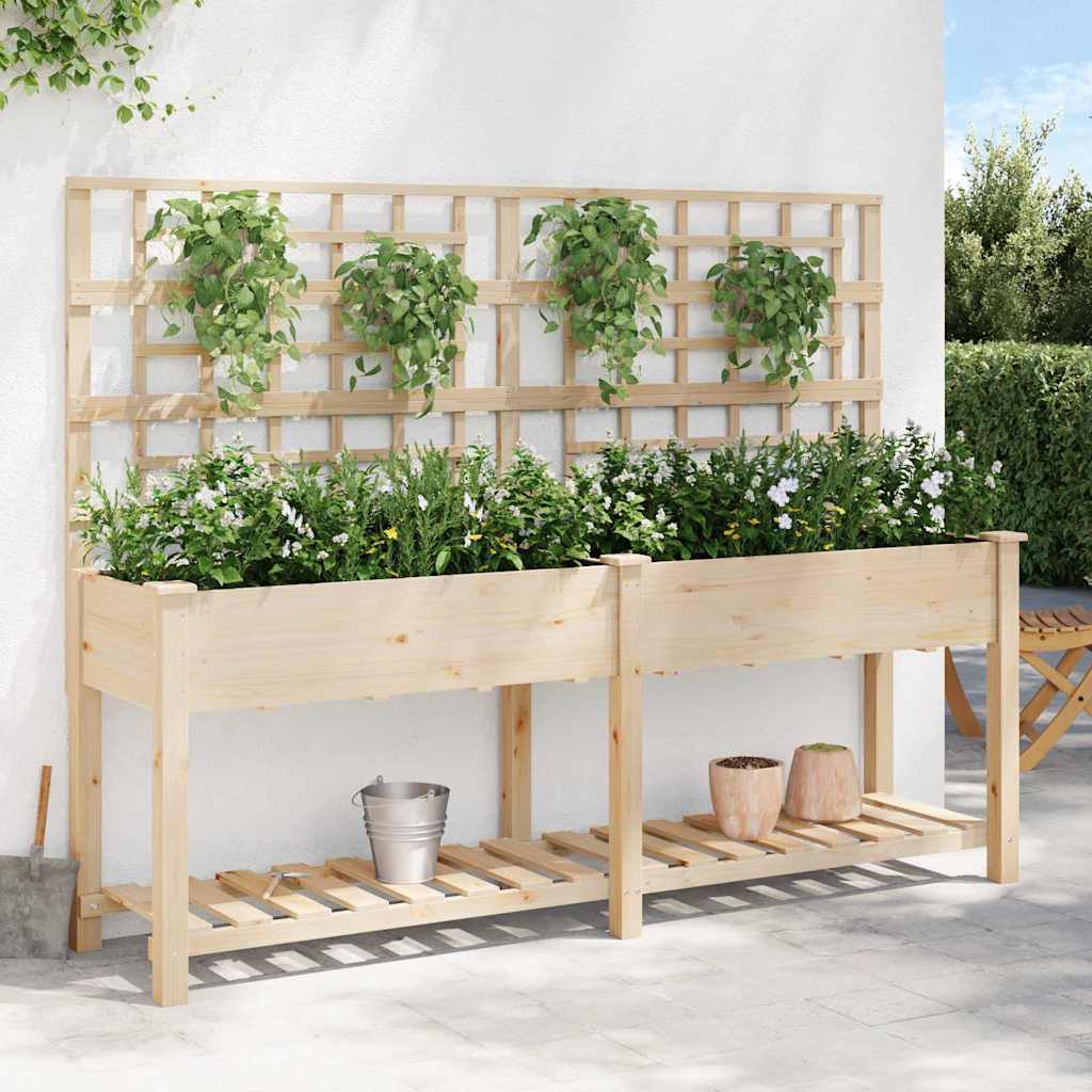 vidaXL Γλάστρα Κήπου Μπεζ 203.5 x 54 x 152.5 εκ. Στερεό ξύλο έλατου