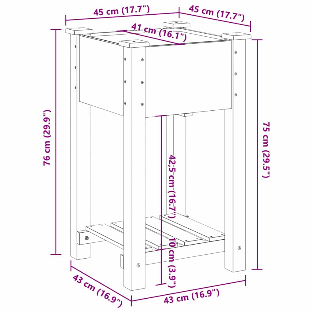 vidaXL Γλάστρα Κήπου με ράφι Μπεζ 45 x 45 x 76.5 εκ Στερεό ξύλο έλατου