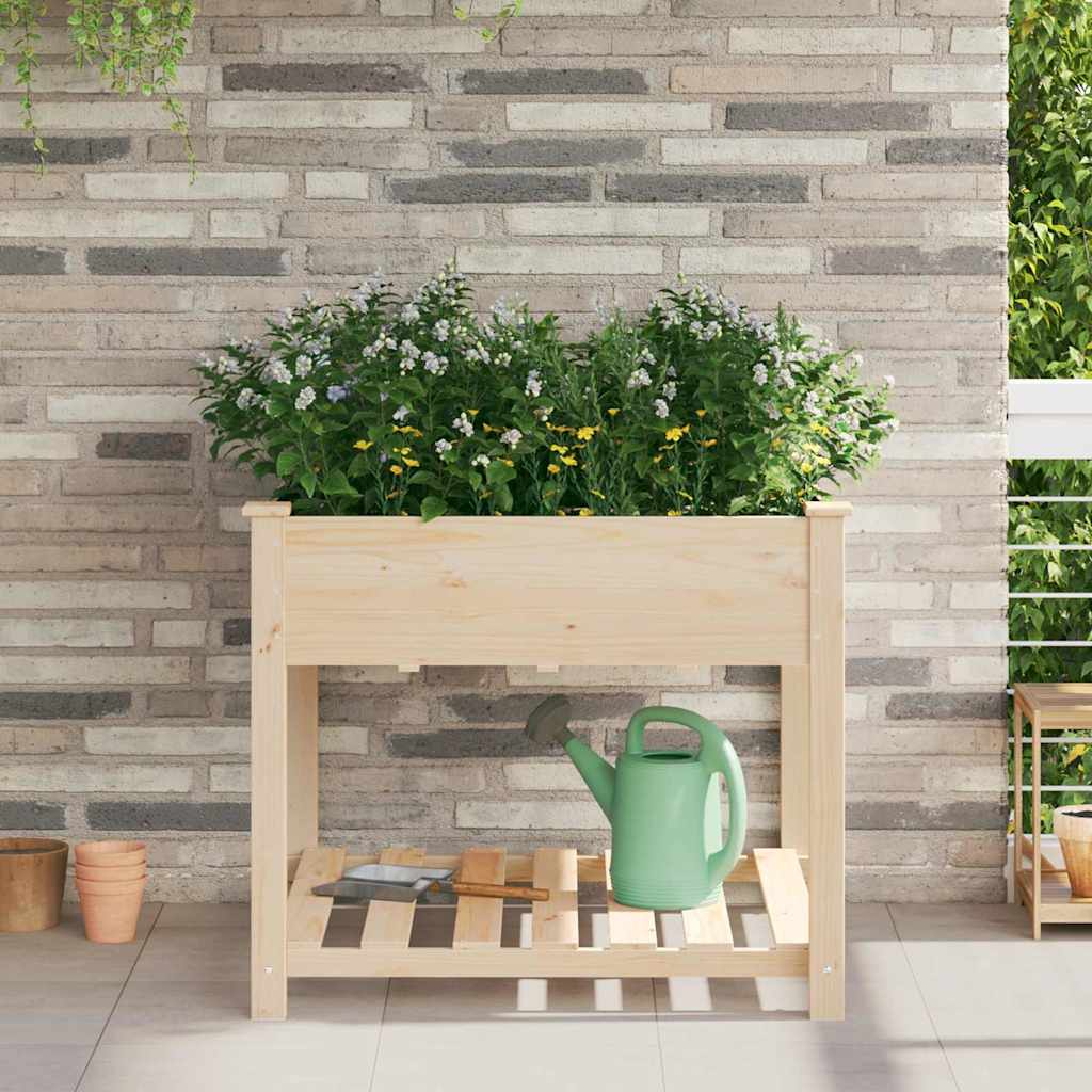 vidaXL Γλάστρα Κήπου με ράφι Μπεζ 90 x 90 x 76.5 εκ Στερεό ξύλο έλατου