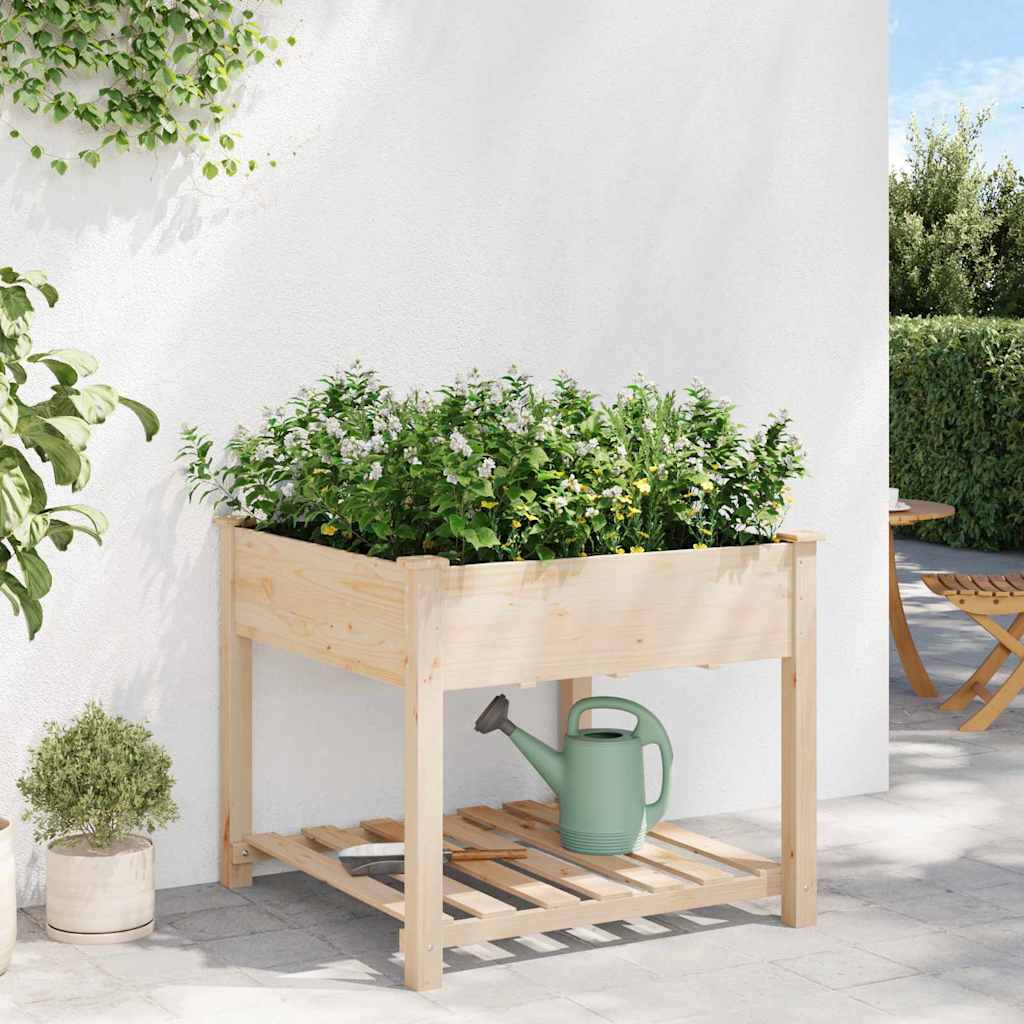 vidaXL Γλάστρα Κήπου με ράφι Μπεζ 90 x 90 x 76.5 εκ Στερεό ξύλο έλατου