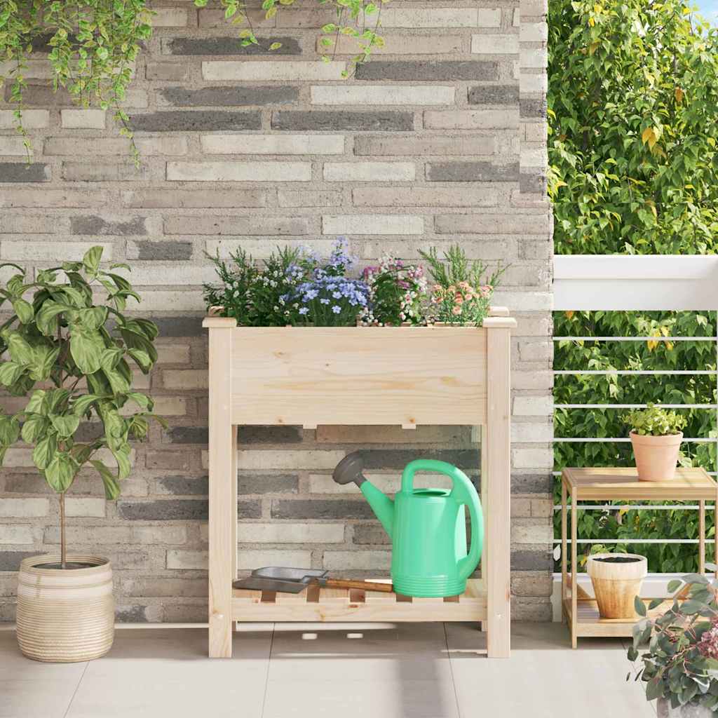 vidaXL Γλάστρα Κήπου με ράφι Μπεζ 71 x 37 x 76.5 εκ Στερεό ξύλο έλατου