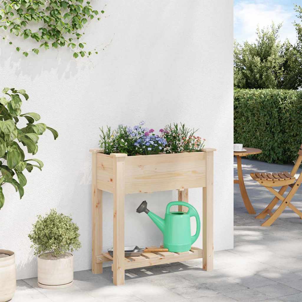 vidaXL Γλάστρα Κήπου με ράφι Μπεζ 71 x 37 x 76.5 εκ Στερεό ξύλο έλατου