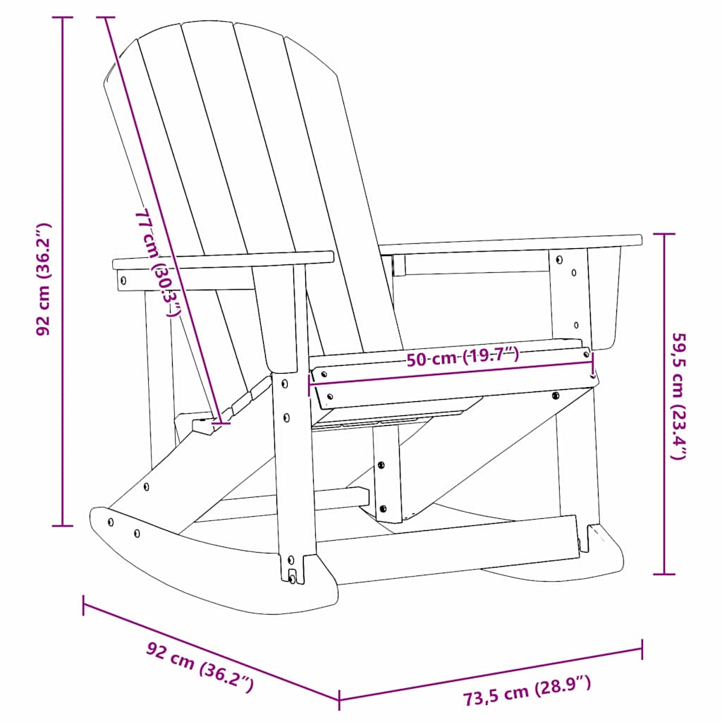 vidaXL Καρέκλες Ροκάντας Adirondack 2 τμχ. Μαύρο HDPE