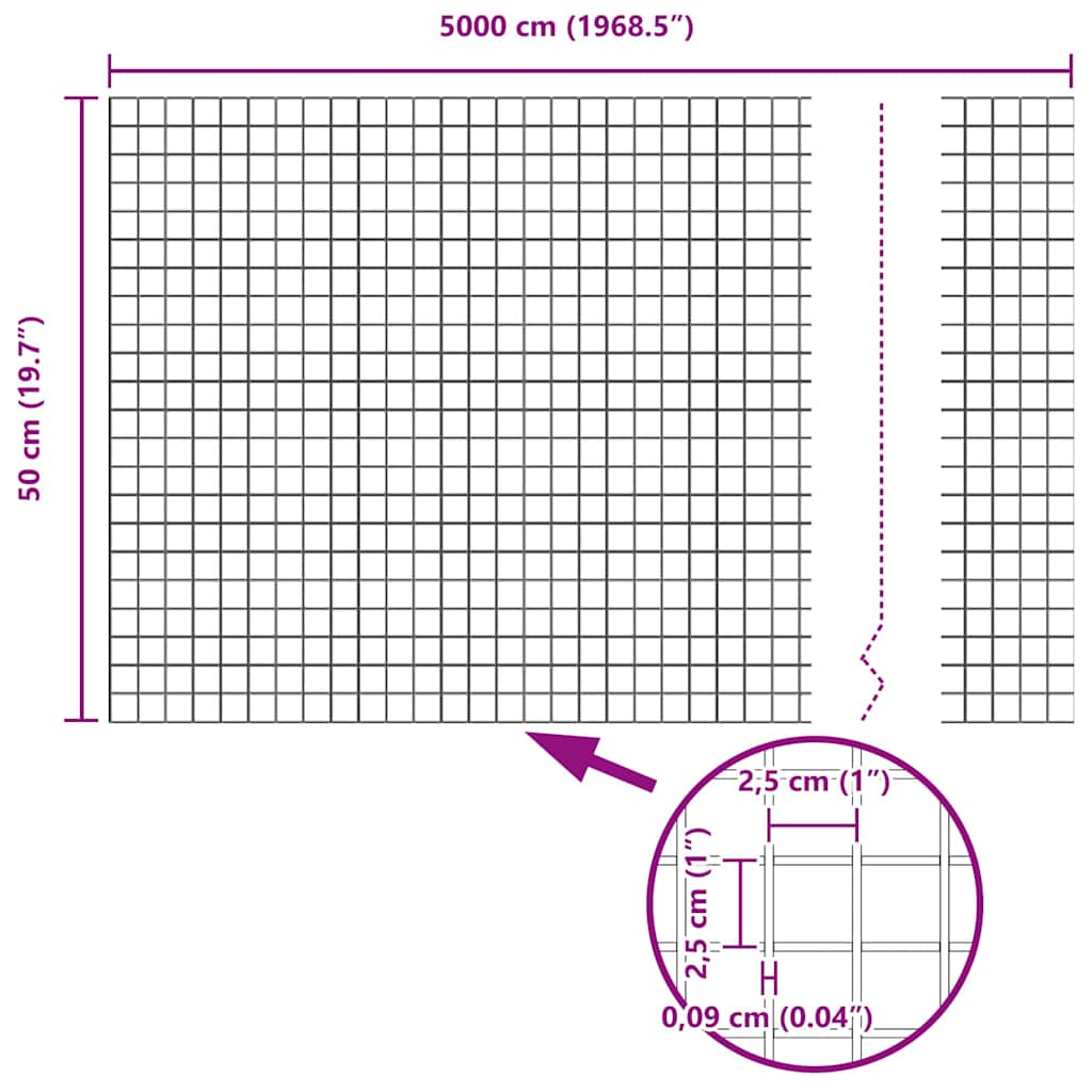 vidaXL Συγκολλητός φράχτης από σύρμα Γκρι 0.5 x 50 μ.