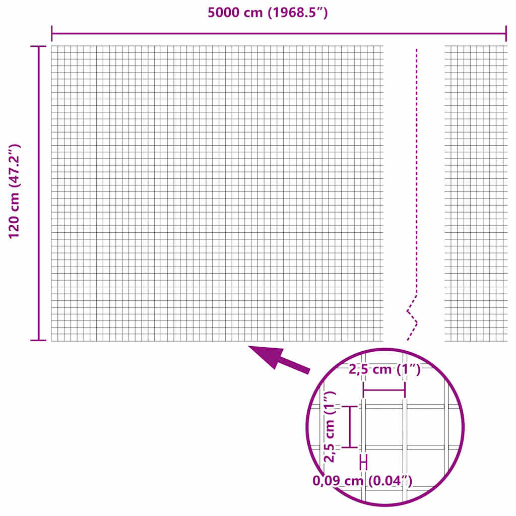 vidaXL Συγκολλητός φράχτης από σύρμα Γκρι 1.2 x 50 m