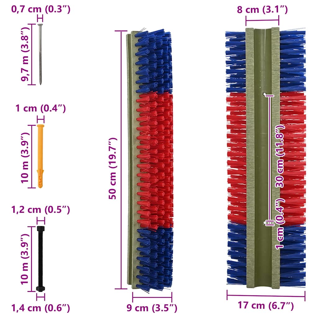 vidaXL Βούρτσες Βοοειδών Κόκκινο και μπλε 20 x 9 x 50 εκ.
