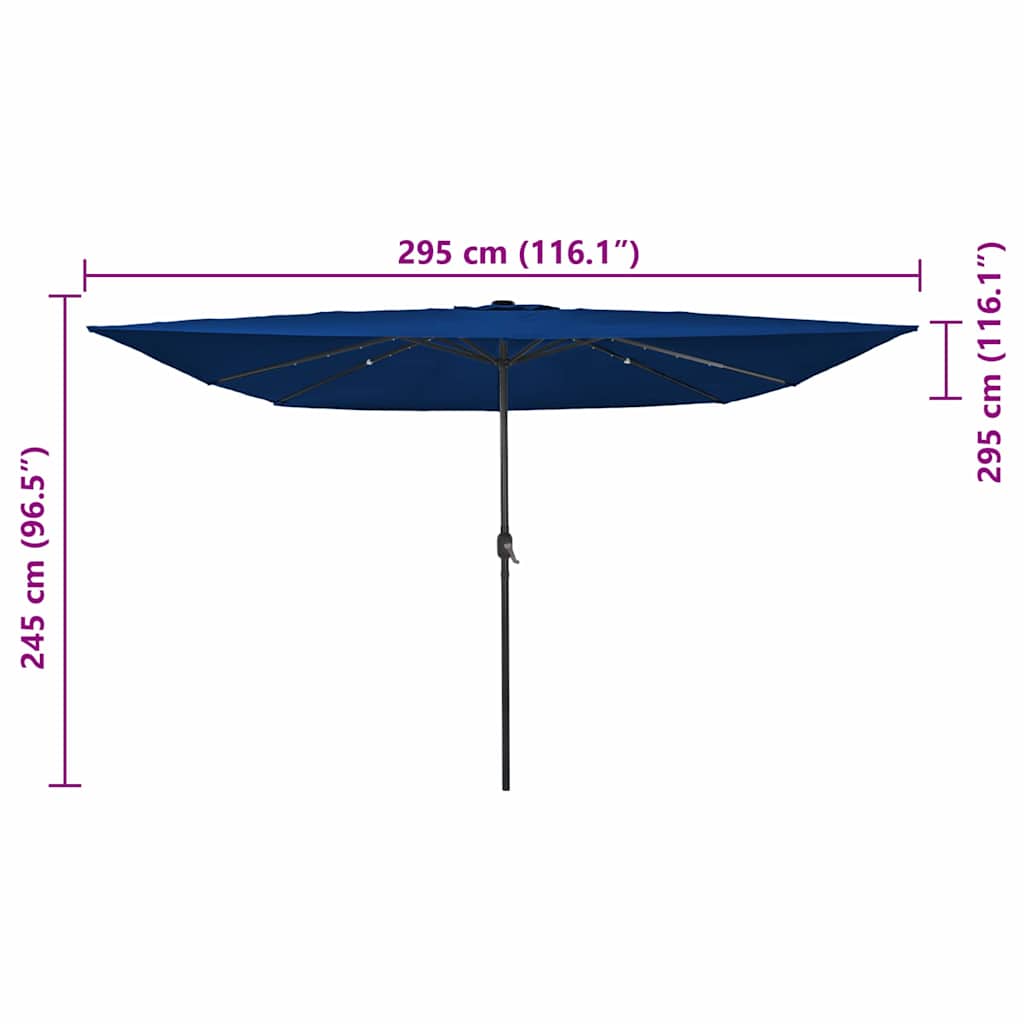 vidaXL Τετράγωνη Ομπρέλα Κήπου με LED Φώτα 295x245 εκ. Αζούρ Μπλε