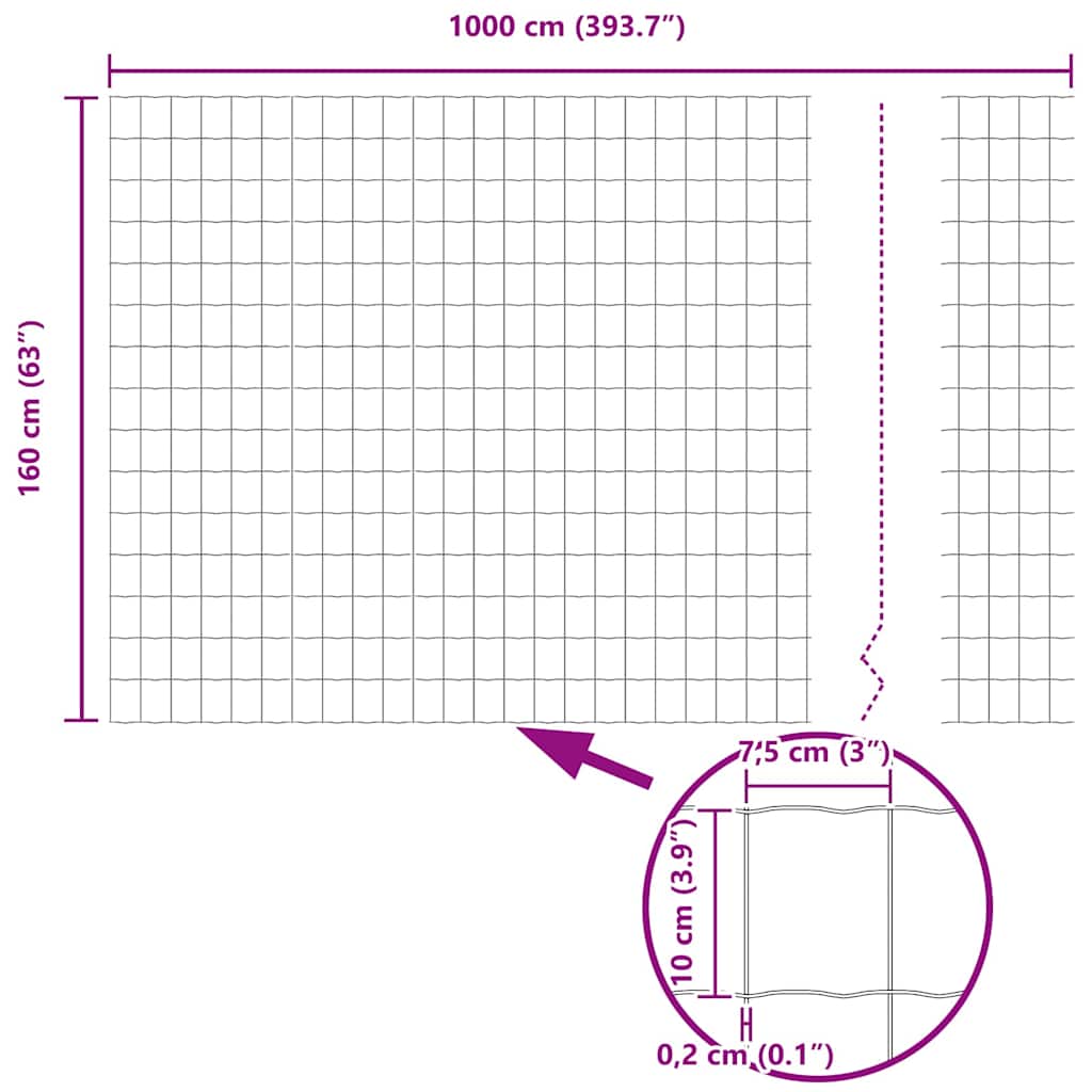 vidaXL Euro Φράκτης Γκρι 1.6x10 m Χάλυβας