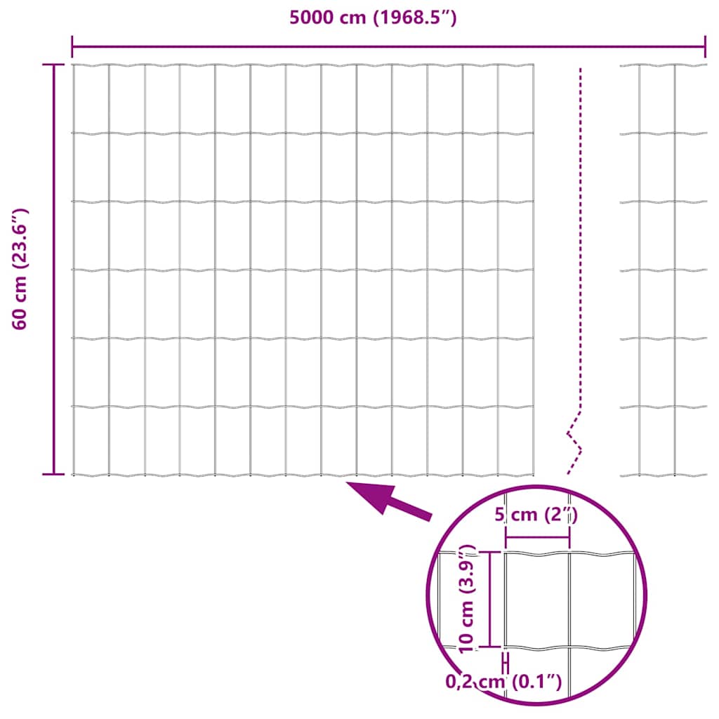 vidaXL Ευρωπαϊκός Φράκτης Γκρι 0.6x50 μ Σίδηρος