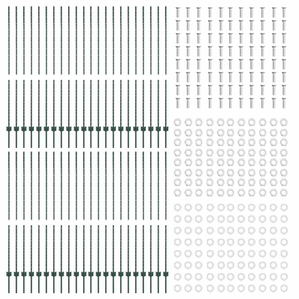 vidaXL 44 Τεμ Πράσινες Κολόνες Φράχτη U-Channel Χάλυβα