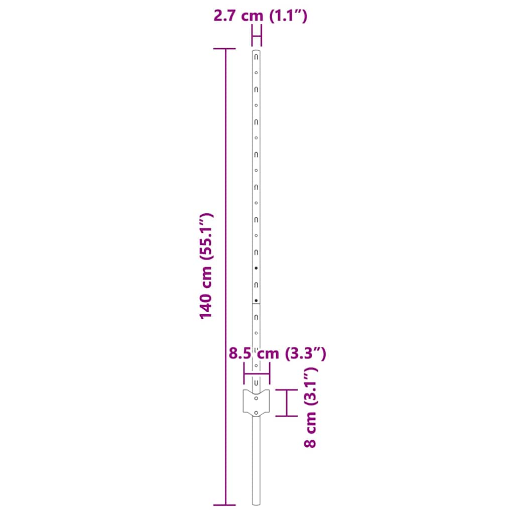 vidaXL Πό posts φράχτη 88 pcs Γκρι 140 εκ Ατσάλι
