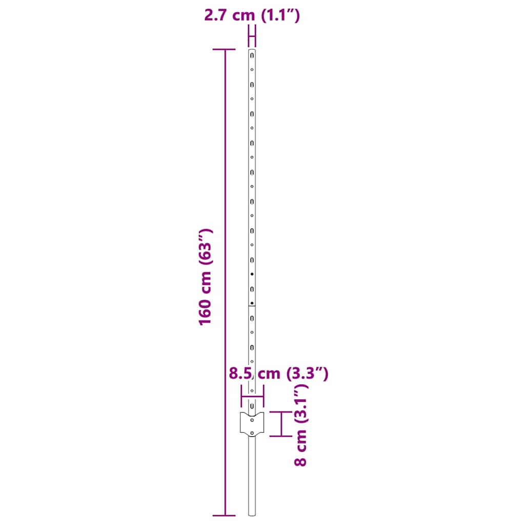 vidaXL Πό posts φράχτη 44 pcs Γκρι 160 cm Ατσάλι