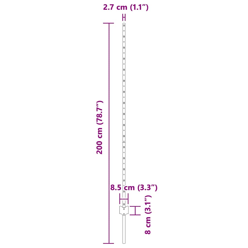 vidaXL Πό posts φράχτη 88 pcs Γκρι 200 cm Ατσάλι