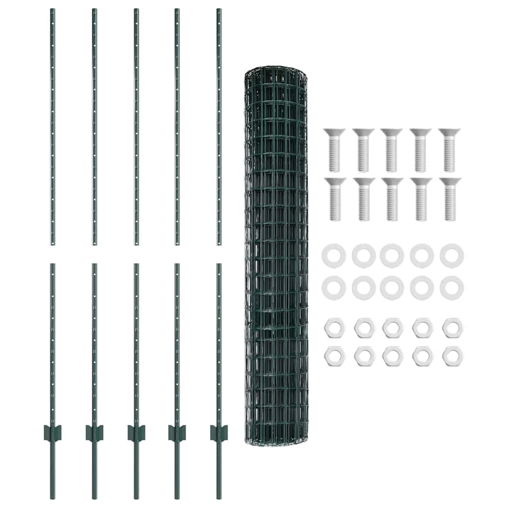vidaXL Euro Fence με 5 Στηρίγματα Πράσινο 1.5x10 μ Χάλυβας