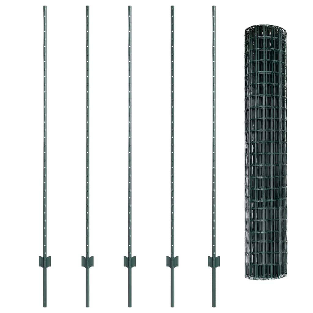 vidaXL Euro Fence με 5 Στηρίγματα Πράσινο 1.5x10 μ Χάλυβας