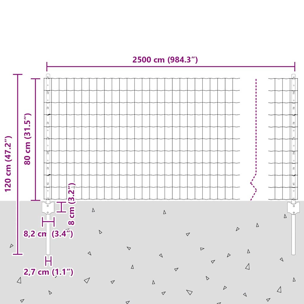 vidaXL Φράχτης με Στήλες. Πράσινο 0.8 x 25 m Ατσάλι