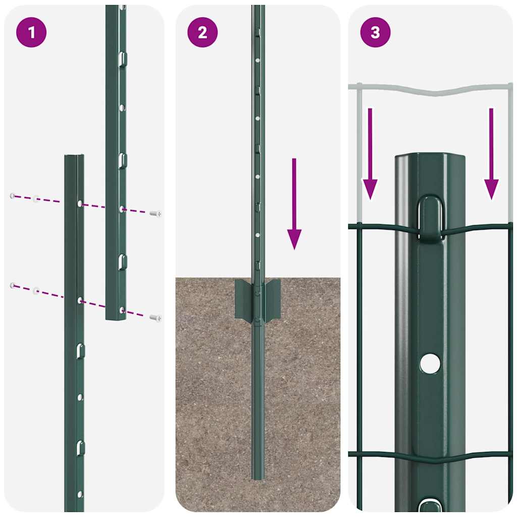 vidaXL Ευρωπαϊκό φράχτη με 11 U πόδια Πράσινο 1x25 μ Σίδηρος