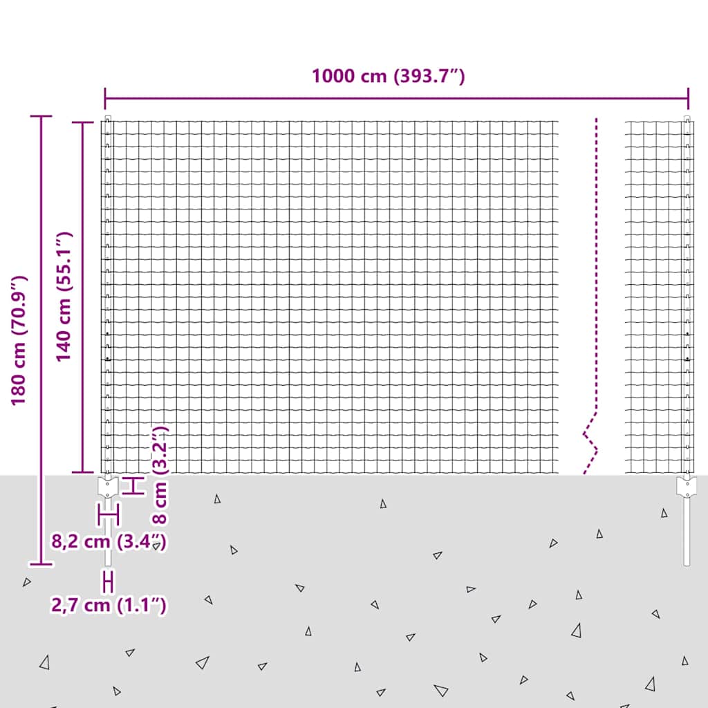 vidaXL Ευρωπαικός Φράκτης με 10 Στήλες Γκρι 1,4x10 μ Μέταλλο