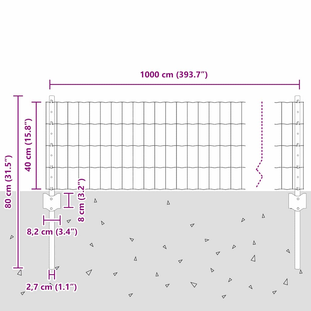 vidaXL Ευρωπαϊκός Φράκτης με 5 Πόλους Γκρι 0,4x10 μ Μέταλλο