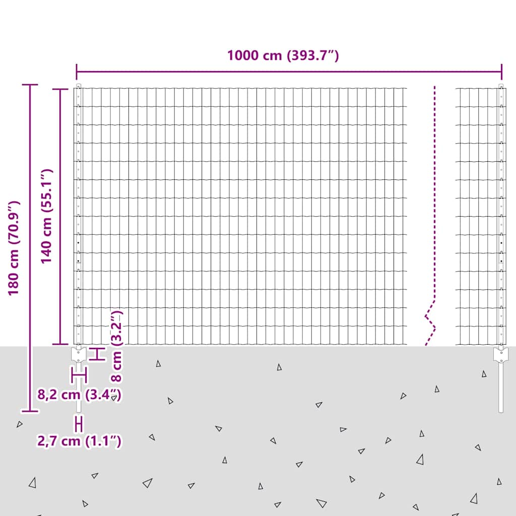 vidaXL Ευρωπαϊκό Φράχτη με 10 Γατζάκια Γκρι 1,4x10 μ Μέταλλο