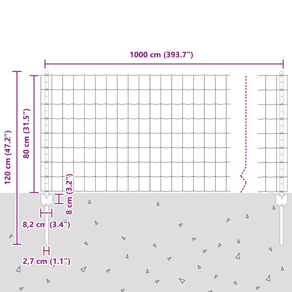 vidaXL Φράχτης Euro με 5 Στυλίδια Γκρι 0.8x10 μ Χάλυβας