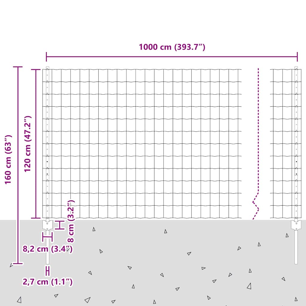 vidaXL Γκρι Περίφραξη με 10 U Πόλους 1,2x10 μ Χάλυβα