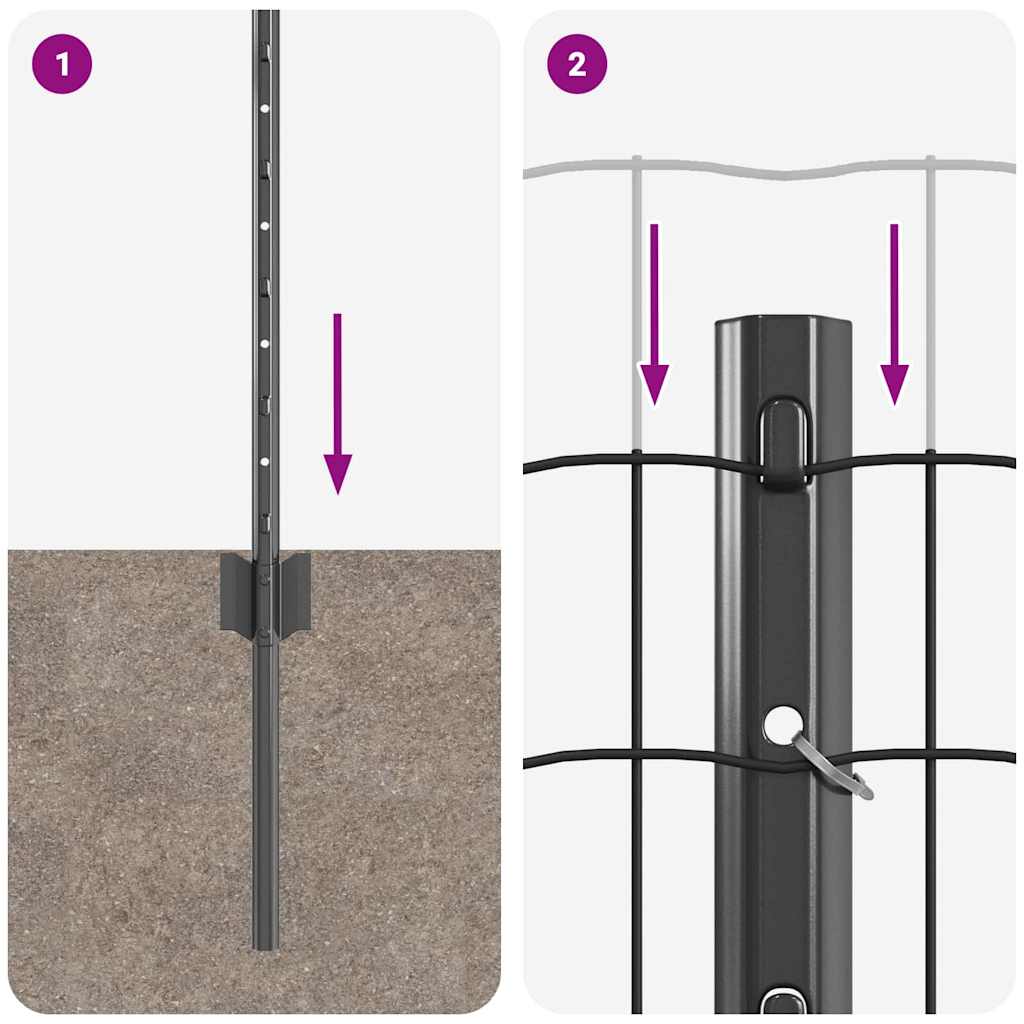 vidaXL Φράχτης Euro με 5 Γαλβανισμένες Κολώνες Γκρι 0.6x10 μ