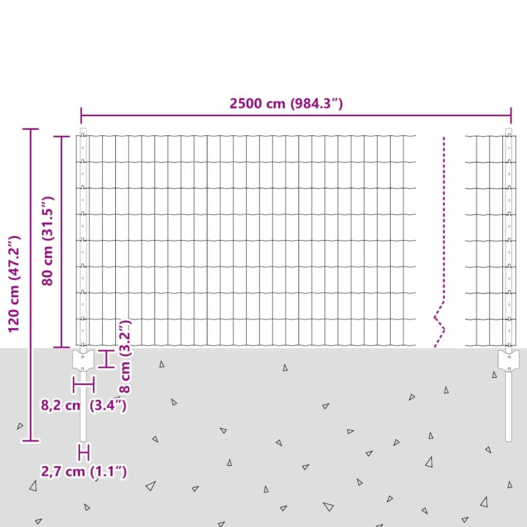 vidaXL Ευρωπαϊκός φράκτης με 11 U Πόλους Γκρι 0,8x25 μ Μετάλλου
