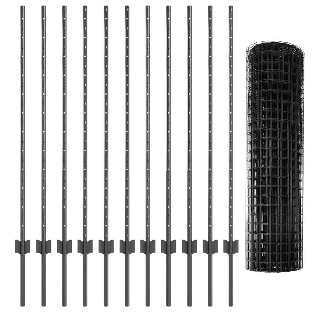 vidaXL Ευρωπαϊκός Φράκτης με 22 Υ Posts Γκρι 1,2x25 μ Steel